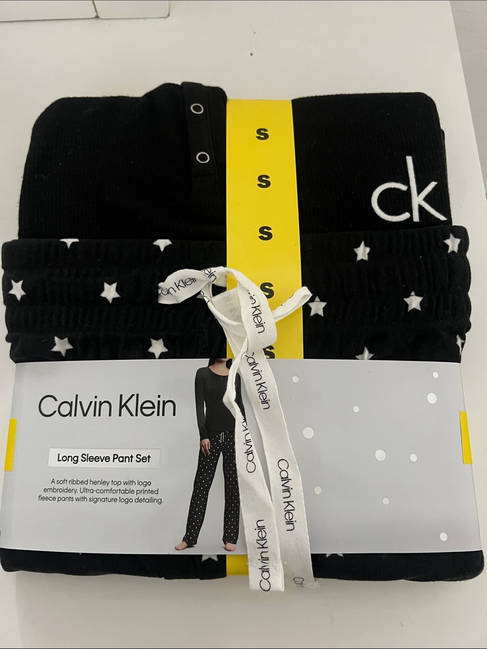 Calvin Klein Black Long Sleeve Pant Set with White Star Print
